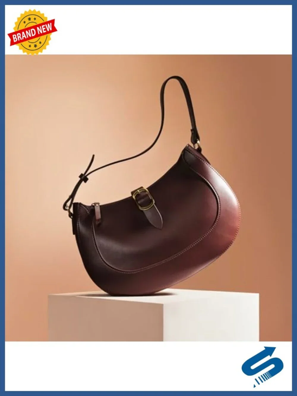 Vintage Vegan Leather Crescent Hobo Bag, Adjustable Crossbody Strap, Detachable